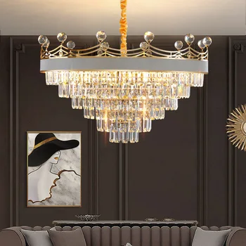 Хрустальная люстра для гостиной, круглый/прямоугольный светильник для столовой, нестандартной высоты, золотая роскошная люстра для отеля