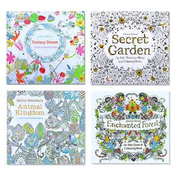4 шт 24 Страницы Animal Kingdom Английское издание Книжка-раскраска для детей и взрослых, снимающая стресс, убивающая время, рисование, книги для рисования