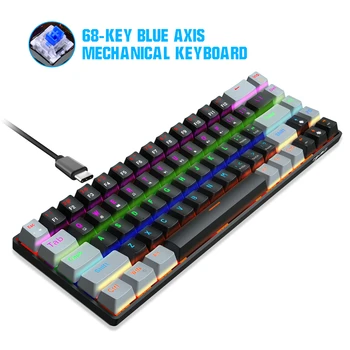 Новая проводная механическая клавиатура V800, 68 клавиш, игровая клавиатура RGB со съемным кабелем Type-C, ABS-колпачок для ключей, черный (синие переключатели)