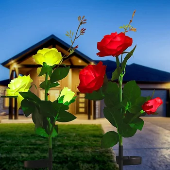2 Упаковки Солнечного Цветочного света, Солнечный Садовый фонарь с 6 цветами Розы, Наружный солнечный ландшафтный светильник для внутреннего дворика, газонной дорожки