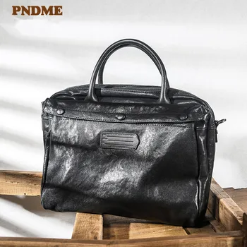 Деловой роскошный мужской женский портфель из натуральной кожи черного цвета, высококачественная сумка для ноутбука юриста из натуральной воловьей кожи
