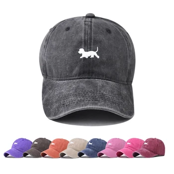 Бейсболка в стиле ретро, солнцезащитная шляпа от стирки и ушибов, весенне-осенняя бейсболка с вышивкой собаки, облегающая кепка в стиле хип-хоп