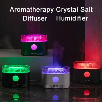 Увлажнитель воздуха Crystal Salt Rock Flame, USB-немой ультразвуковой аромадиффузор, Ароматерапевтическая машина с 7-цветным светодиодным распылителем тумана