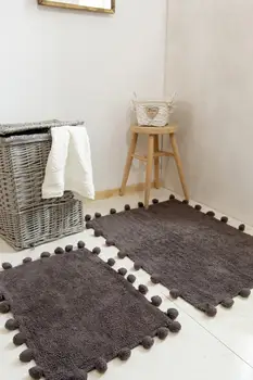 Alya 100% Хлопковый коврик для ванной Антрацит 40x60 + 60x90 2 Хлопок Средний (6-12 мм) Серый Однотонный Текстиль Для дома и мебели