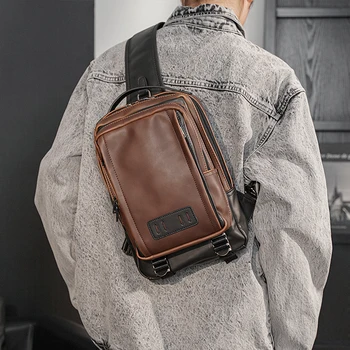 Кожаная Мужская сумка через плечо Среднего Размера, Винтажный мужской рюкзак, Стильные Коричневые сумки-слинги на одном ремне, Рюкзак, сумка через плечо