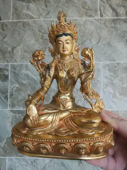 Ручная работа, тибетская статуя Тары из позолоченной бронзы, 8 дюймов, буддизм для медитации