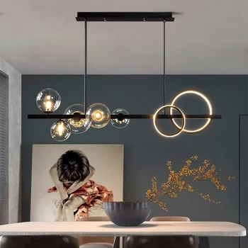 Современная длинная светодиодная потолочная люстра черного цвета для кухонного стола, столовой, гостиной, подвесной светильник, люстры для внутреннего освещения, светильники
